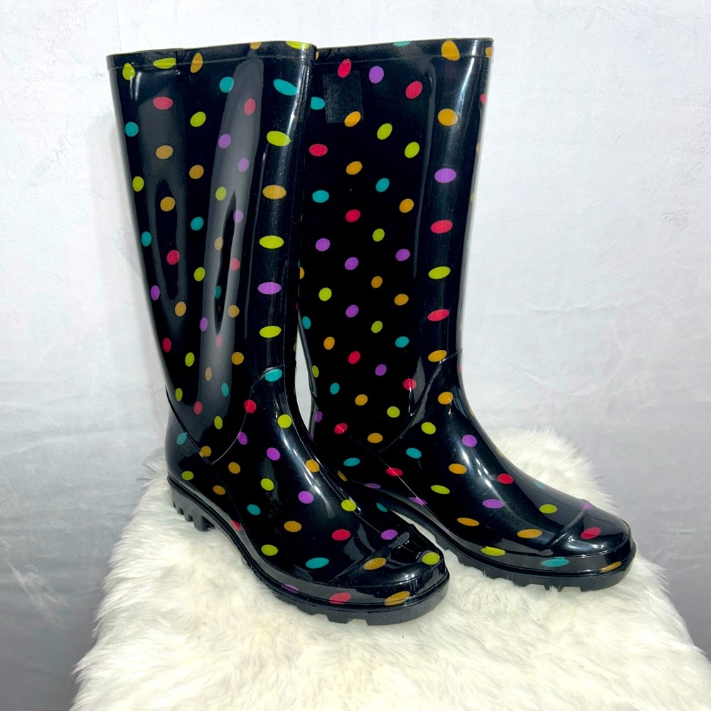 Arizona Jean Co Multi-Colored Polka Dot Rain Boots - Black Rain boots